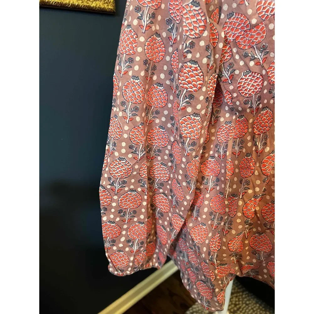 SZ Blockprints Womens Blue Pink Long Sleeves Printed Tassel Tunic Blouse Size S - Picture 4 of 8